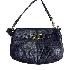 Coach Dark Purple and Gold Leather Wristlet with Chain Detail